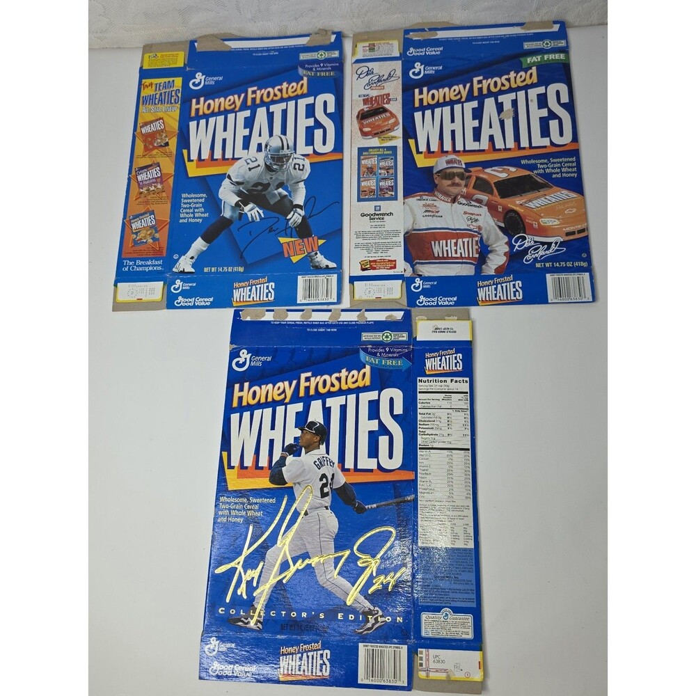 Vintage Wheaties Cereal Box Lot Ken Griffey Jr Deion Sanders Dale Earnhardt Flat